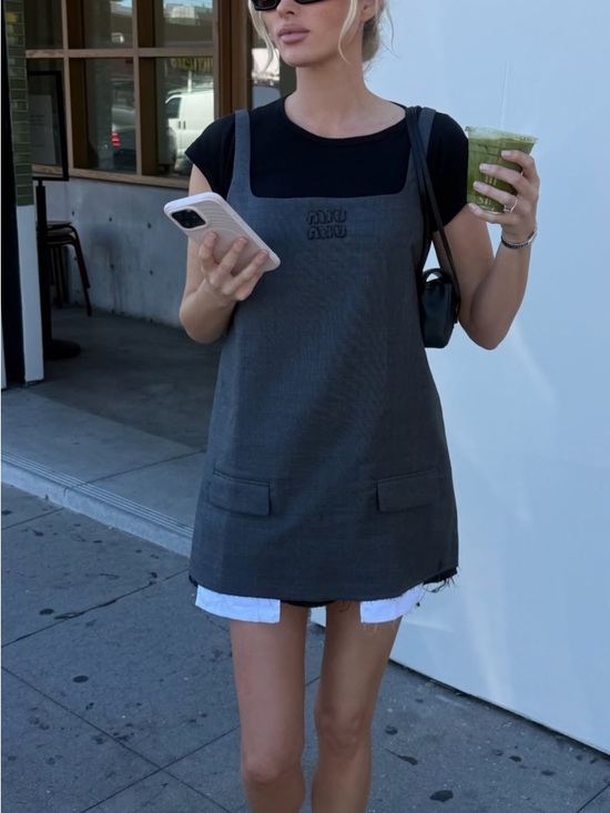 Miu Miu Gray Sleeveless Pinafore Blazer Dress